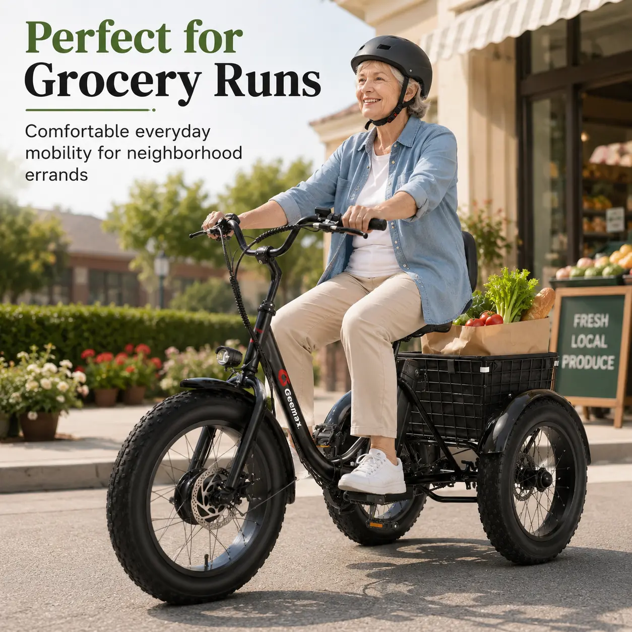 Adult Senior Electric Tricycle, 1000W Peak Motor, 36V 13Ah Battery, 3-Wheel Stable Design, Up to 20 MPH Speed & 40 mi Range, Large Rear Cargo Basket for Grocery Shopping & Daily Use