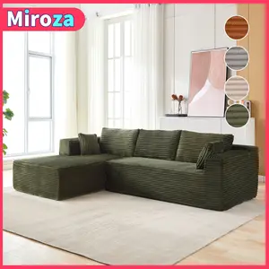 【2 package shipping】110" L-shape modular couch with 5 Pillows, Modern design for Living room/Bedroom, Velvet Corduroy Upholstery, Boneless Cloud Couch with 67.5" Chaise, No Assembly Required, Corduroy Fabric