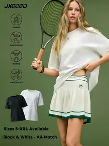 Jxgogo Women's Solid Round Neck Short Sleeve T-Shirt, Loose Fit, Super Soft Breathable Casual Top, Summer, Sports, Home, Daily Wear, Travel