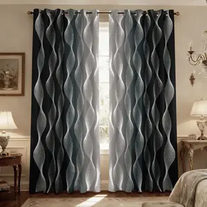 Gradient Black Silver Foil Abstract Geometric Blackout Curtains for Bedroom,84 Inches Length  for Living Room Darkening, Window Panels for Guest Room Grommet Top 2 Panels