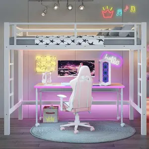 Bellemave Metal Loft Bed, Loft Bed with Easy Climbing Ladder and Guardrails