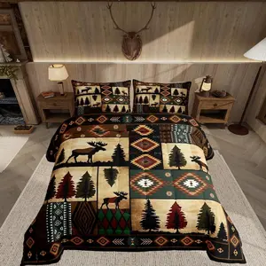Moose Kids Comforter Set Toddler Rustic Cabin Bedding Set Farmhouse Duvet Quilt for Kids Boys Girls Bedroom Wildlife Hunting Theme Decor Rustic Brown Microfiber Ultra Soft Breathable