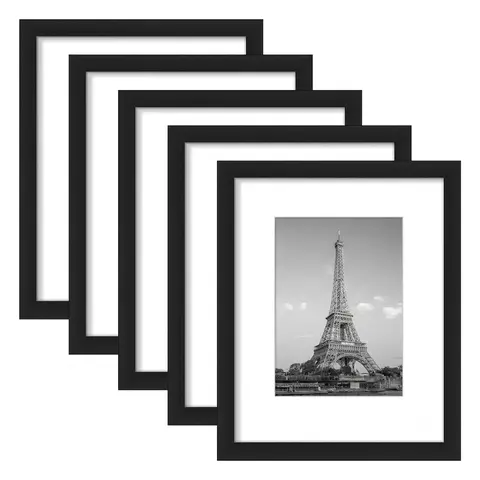 EMBER Wall Gallery Photo Frames - 8x10 Picture Frame Set of 5, Display Pictures 5x7 with Mat or 8 x 10 Without(Multiple colors)