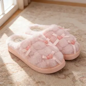 Bow & Heart Detail Slippers | Plush Home Footwear for Women | Sweet and Cozy Design