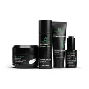 AristoGlow Total Glow Facial Kit for All Skin Types - Charcoal Detoxifying Cleanser, Witch Hazel Toner, Hydrating Serum, Night Cream - Radiant Skin Care Set with Hyaluronic Acid, Tea Tree, Aloe Vera