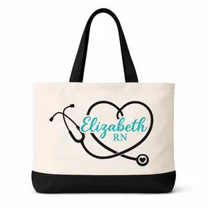 Custom Nurse Tote Bag Personalized • RN LVN CNA Nurse Gift with Name • Nurse Appreciation • Graduation Gift for Nurses • Large Canvas Work Tote Bag