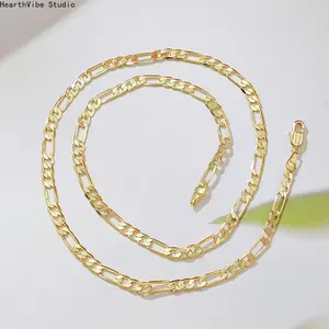 18K Gold Necklace Bracelet Set, Trending Minimalist Unisex Jewelry 2 Piece Set, Long Lasting Shine Chain Accessories for Daily Wear Party Holiday Gift, Elegant Fashion Matching Set