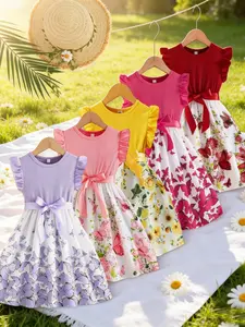 Girls' 5-Piece Butterfly Print Floral Dress | Essential For Spring Outfits, Gentle And Ethereal #Girls' Outfit #Princess Dress #Children's Clothing #Mom's Good Stuff Share #Spring Trip Outfit