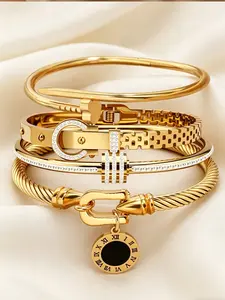 4 PCS stainless steel bracelets, Multilayered Bangles, Exquisite Bracelet, perfect for daily wear during holidays and can also be used as a romantic holiday gift set. It is an ideal gift for a mother or girlfriend!