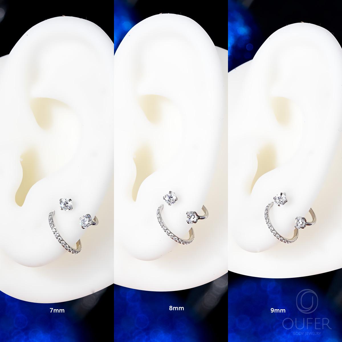 Oufer 16G Horseshoe Internally Threadless AAA+ Garde CZ Revisable Nostril Nose Cartilage Helix Lobe Piercing Ring Inner Diameter 7mm 8mm 9mm