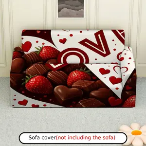 1Pc Love Heart Chocolate Strawberry Valentines Sofa Cover - Soft, Breathable with Elastic Fit, Machine Washable, Romantic Perfect for Living Room & Study Decor, Sofa Covers for Living Room.
