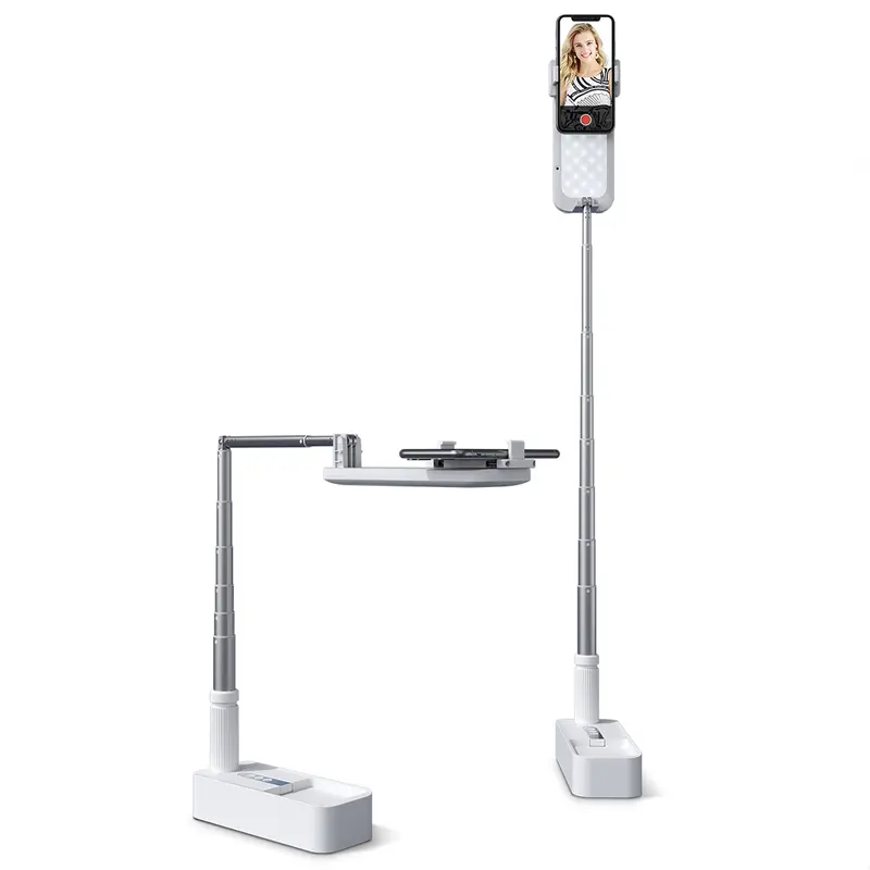 Viozon Extendable Arm Tripod Light with 360° Rotation Phone Holders & Mounts, Adjustable Height Selfie Stick, Rechargeable Foldable 7-Brightness LED, for Smartphone Live Streaming, Photography (Mobile Accessory)