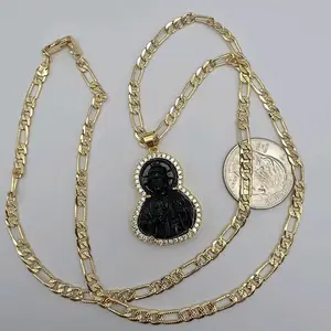 Saint Jude religious necklace figaro style gold-plated 24"inches black color new style