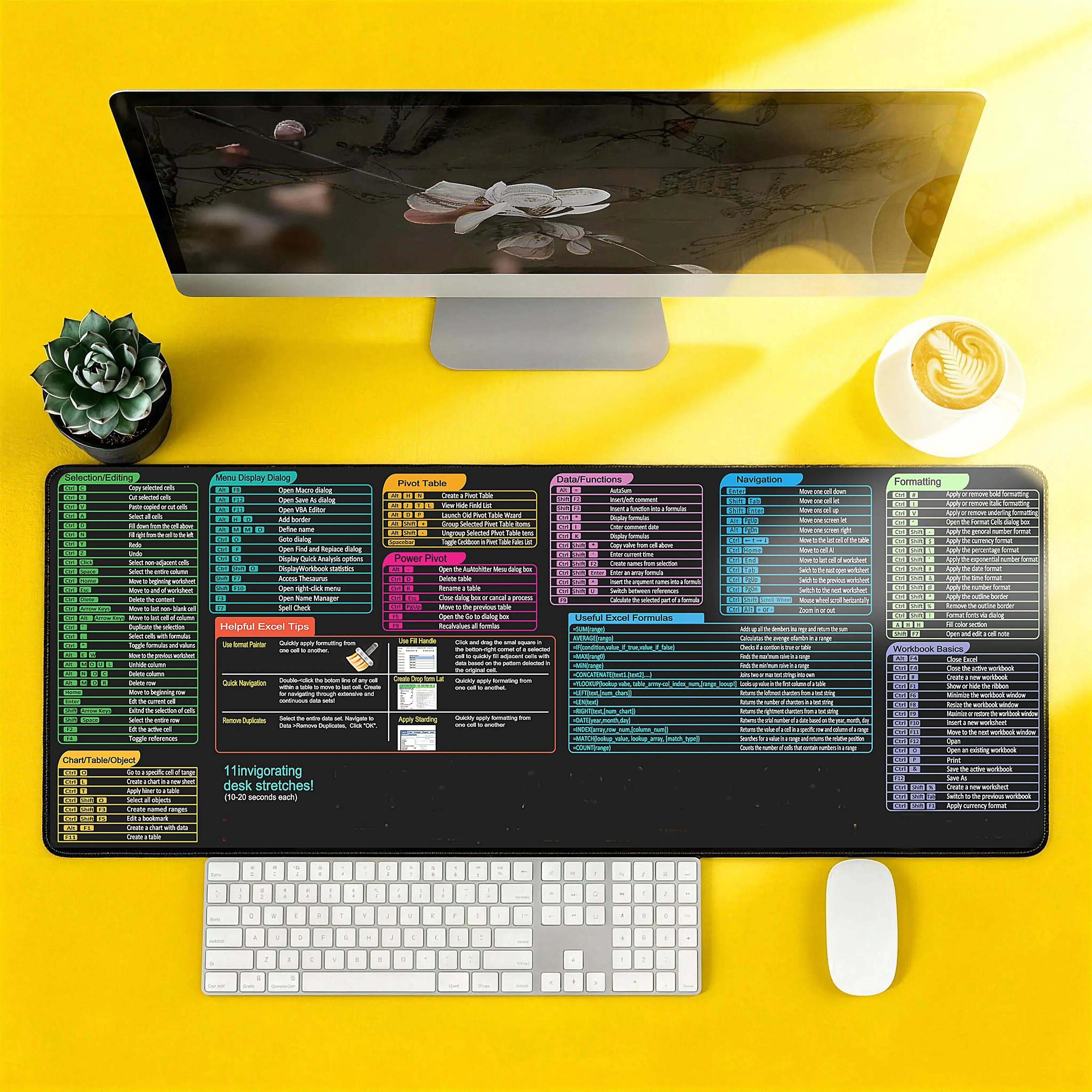 Large Size Mouse Pad With Creative Office Shortcuts For Word/Excel/PowerPoint, Durable Anti-Slip Design, Perfect Gaming Desk Pad, Upgraded XXL Size.