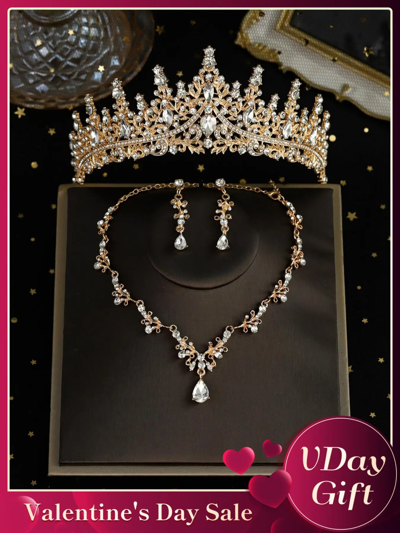 4pcs/set Women's Elegant Rhinestone Decorated Crown & Earrings & Pendant Necklace, Wedding Bridal Jewelry Set, Tiaras, Luxury Wedding Crown, Fashion Jewelry for Party, Daily Clothing Decor for Girl