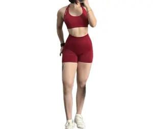 DFyne Impact Halter Neck Women's Workout Set - High-Waisted Peach Hip Shorts with High Stretch Tummy Control & Butt Lifting Quick-Dry for Yoga Gym & Fitness