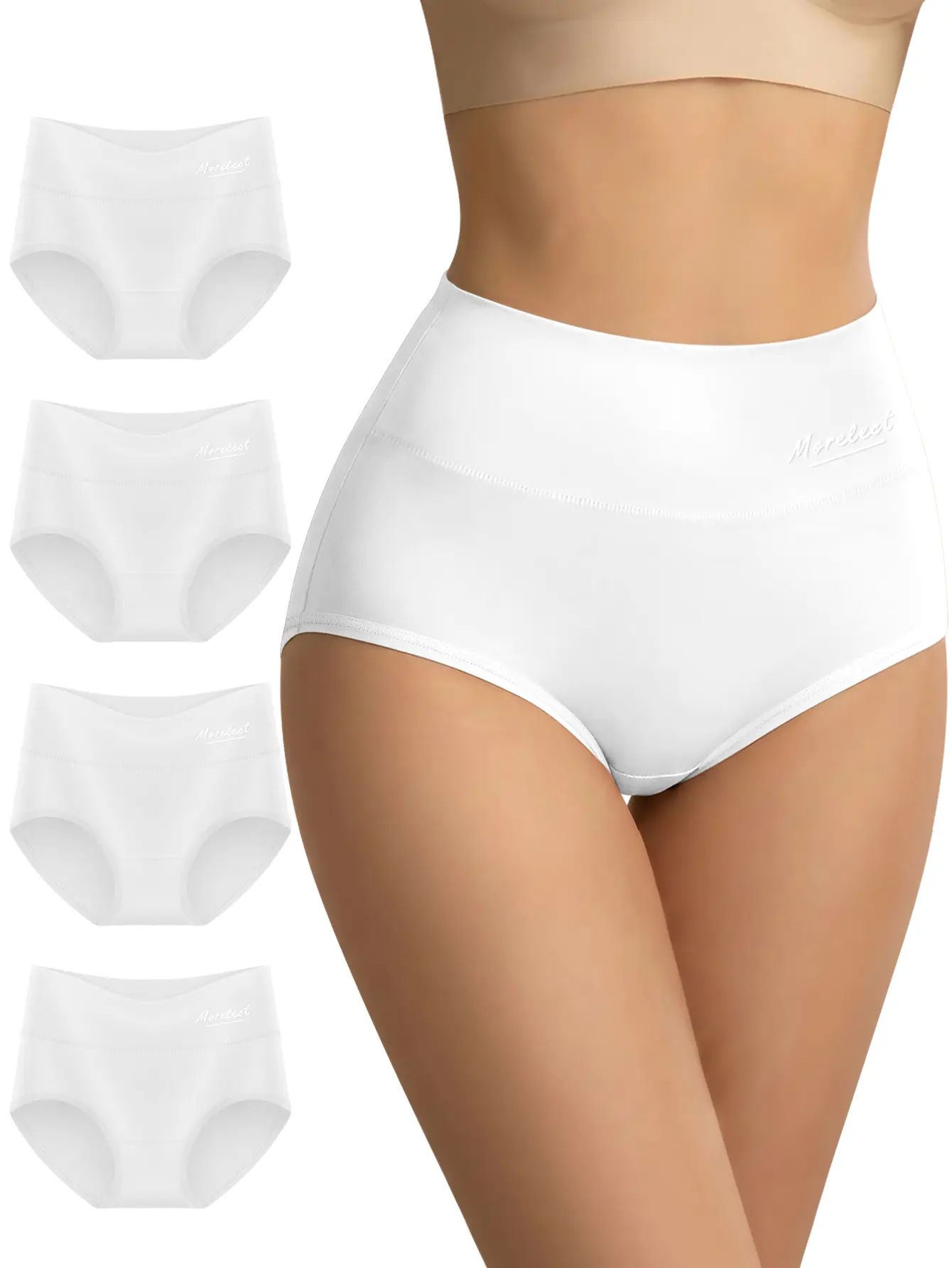 OLISH Women's 4pcs High Waist Cotton Briefs Set - Basic Minimalist Casual Panties, Breathable Lightweight Undies, Soft Comfortable Essentials for Everyday Lounge Wear, Lady, Piece, Breathable Cotton, Halloween, Holiday, Panty, Cotton Underwear