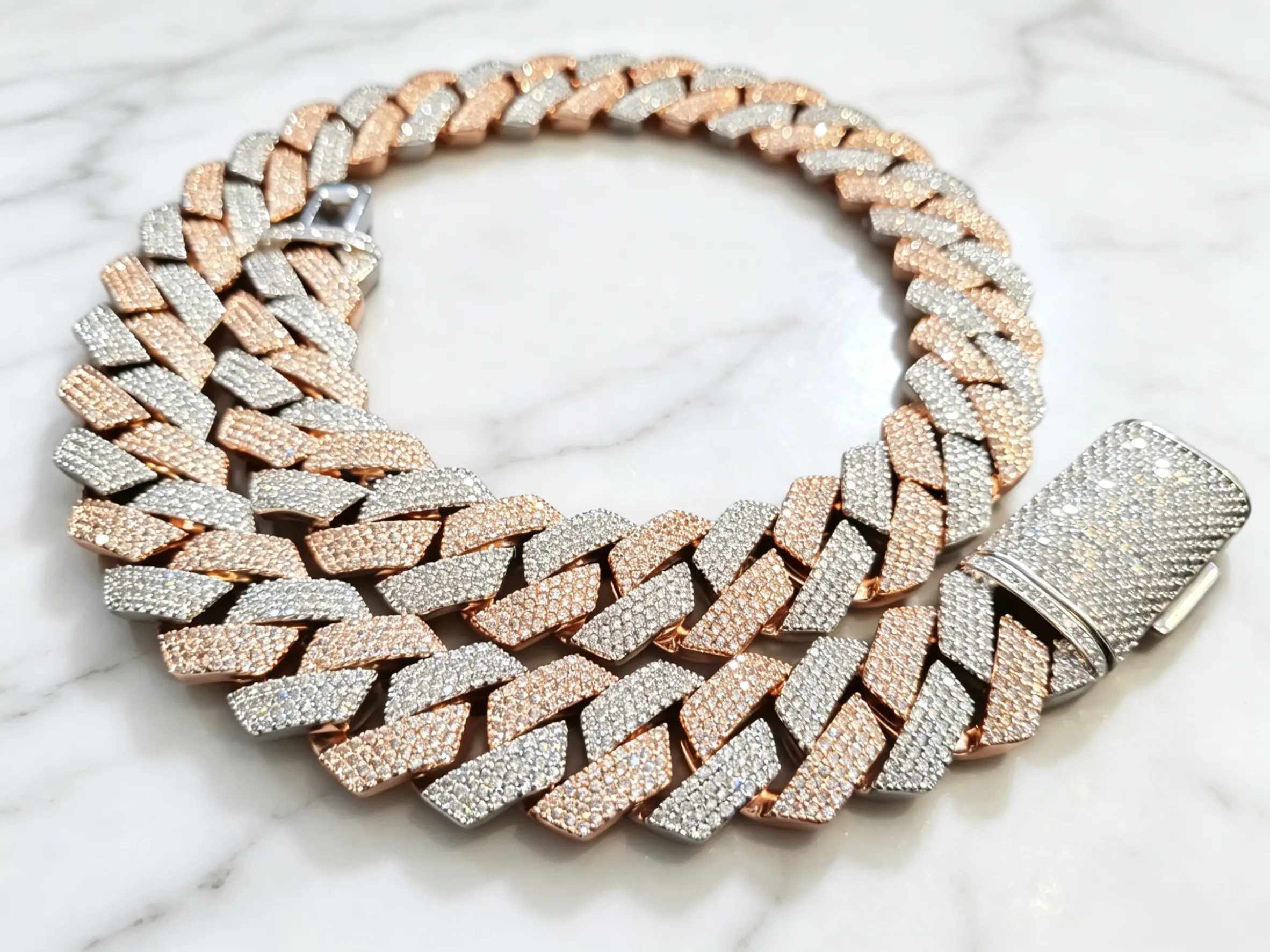 M2-2115 Two Tone Iced Out Cuban LInk Chain Fashion Costume Jewelry Necklace Accessory summerwins