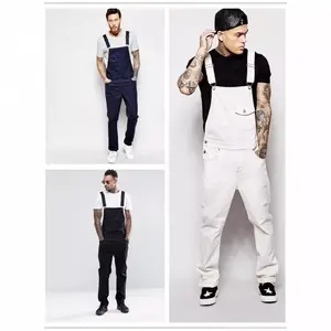 New European American Denim White Overalls Slim Fit Men's Trousers Casual Pocket Jumpsuit Workwear Baggy Pants Summer Beige Machine Washable