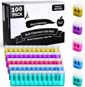 Bulk Pencil Sharpeners for Classroom - Double Hole, Plastic, Multicolor, 100-Count - Handheld Pencil Sharpener for  & School Supplies