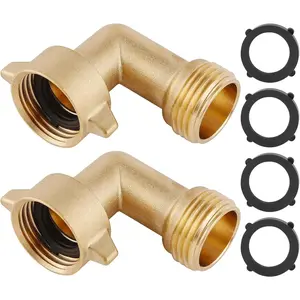 90-Degree Hose Elbow For RVs - Solid Brass Construction, Features Convenient Easy Grip Connector,For RV Water Hoses, Residential Outdoor Faucets, & More - 1-Pack