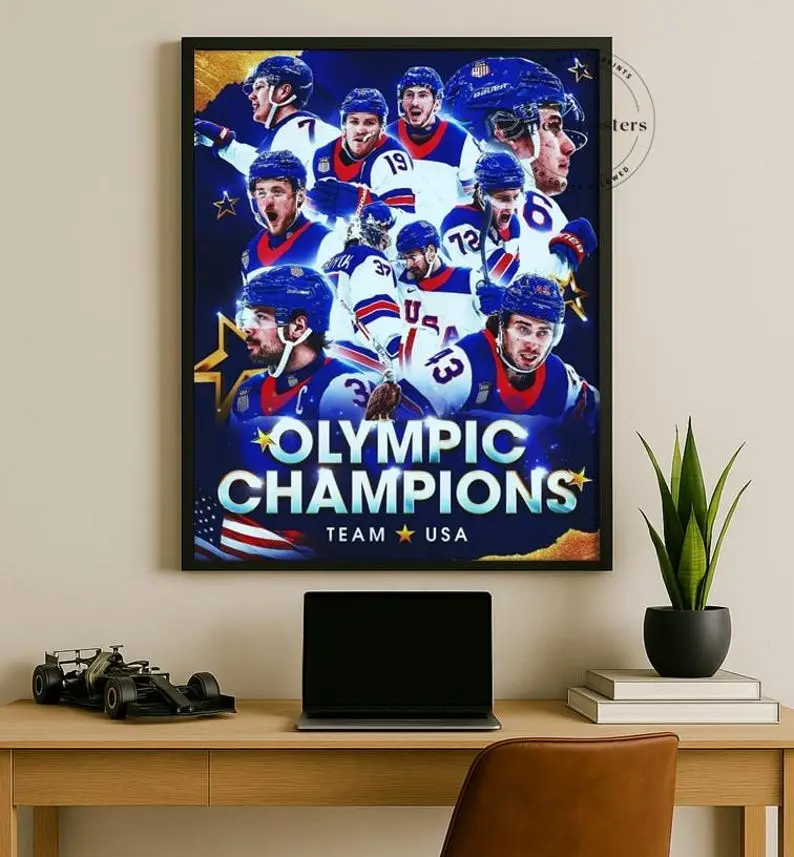 2026 USA Olympic Ice Hockey Gold Medal Champions Wall Poster, Artistic Paper Photo Print, Multi-Size Home Decor, Shipped with Protective Tube