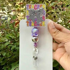 Teacher Badge Reel with checkered bow