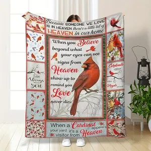 Traditional-Style All-Season Cardinal Throw Blanket - Flannel, Digital Print, Animal Theme, Multipurpose for Couch, Bed, Office - 1pc Soft, Warm, Cozy 200-250g Polyester Throws-280GSM