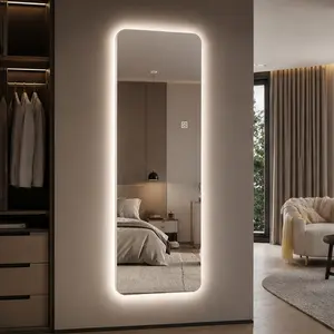 ARCH 63"x24" Modern Wall-Mounted LED Full-Length Mirror, Rectangular Backlit Dressing Mirror with 3 Color Temperatures, Stepless Dimming, Memory Function, Shatter-Resistant Safety Glass, Silver Home Decor with Easy Installation, for Bedroom, Dressing Room
