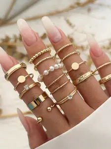 Boho Geometric Wave Ring Set, 16pcs Alloy Rhinestone Rings, Casual Plain Design, Perfect for Women Daily Wear, Parties, Gifts, Boho Stackable Rings