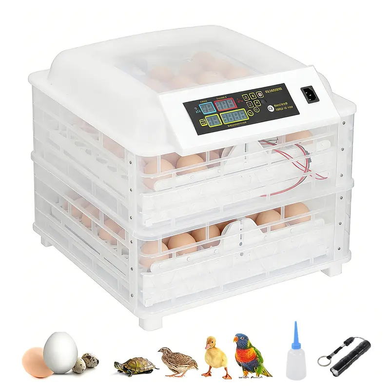112-Egg Fully Automatic 2-in-1 Incubator with Auto-Turning, Digital Temperature Control, Transparent Design, Safety, High Accuracy, 100w, 210.93Oz/5980G, AC 110v, (22.44x21.26x12.8")/(57x54x32.5)cm for Chicken Eggs