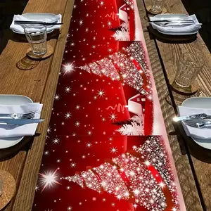 4-piece set/5-piece set/6-piece set/7-piece set Christmas holiday table flag and placemat set, with snowflake and Christmas tree house design, ideal for holiday decoration, suitable for Christmas and New Year gifts, Christmas Ornaments