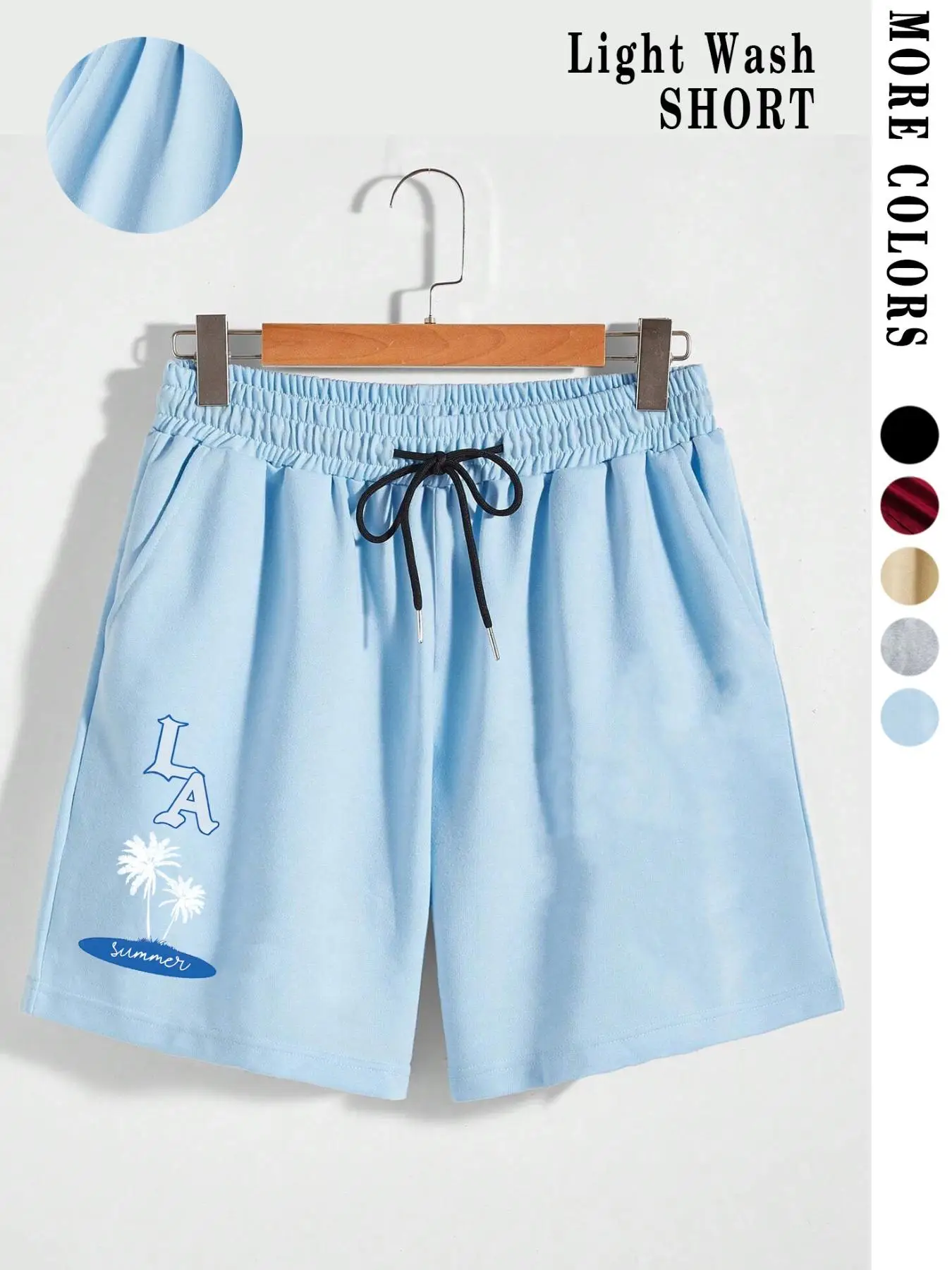 Men's Letter & Tree Print Drawstring Shorts, Los Angeles Coconut Print Summer Shorts Casual Vacation Street Style, Summer Clothes Loose Casual Elastic