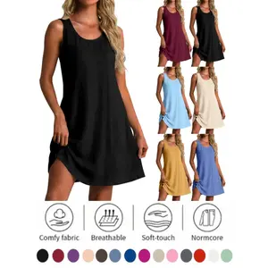 Women's 2026 New Linen Casual Beach Dress - Comfy Fit, Minimalist Basic Loose V-Neck, Breathable European-American Independent Design, Daily, Travel-Friendly, Armless, Strap-Free, Summer Wear, Daily Casual Dresses, Travel-Friendly Casual Dresses