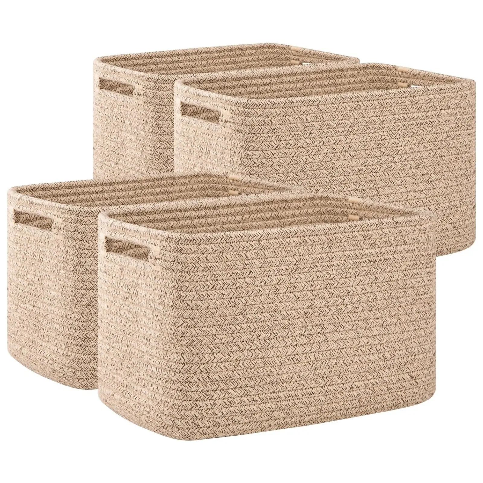 4 Pack Storage Baskets for Organizing, Cube Storage Bins for Shelves, Rectangle Storage Baskets With Handles, Woven Baskets for Storage, 12.7''Lx9''Wx7.8''H, Mixed Brown