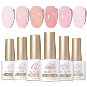 Born Pretty Jelly Pink Gel Nail Polish Nude Pink Sheer Translucent Gel Polish Milky Natural Gel Polish Set Nail Art Manicure DIY Kit Home Salon 6PCS
