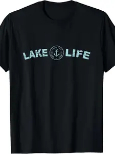 Vintage Nautical Anchor T-Shirt - Retro Lake Life Tee with Round Neck Machine Washable Suitable for - Casual Wear Fishing Trips & Boating Male Apparel