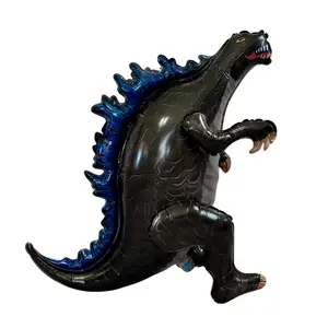 Black Walking Dinosaur Balloon Jumbo Foil Party Decor 24 5L x 24 5H Premium 3D Mylar Balloon with Straw for Kids