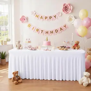 Elegant 2 Pack Spandex Tablecloth for 6/8FT Rectangle Tables Wrinkle Resistant Ruffles Elastic Cover for Banquets Weddings Parties Events Trade Shows and Dessert Table