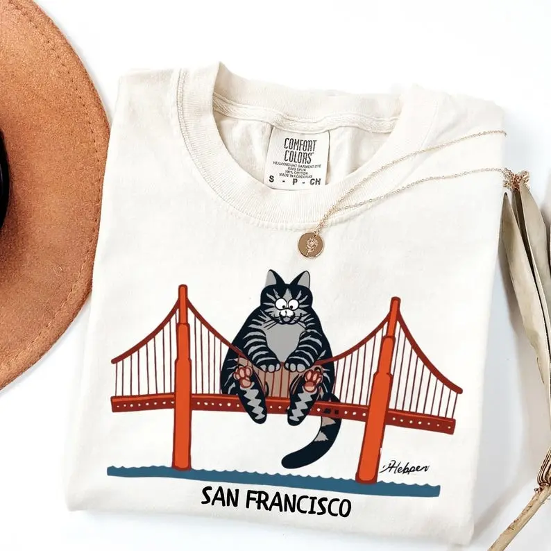 Comfort Colors B Kliban Cat San Francisco Golden Gate T-Shirt, Popular Movie Shirt