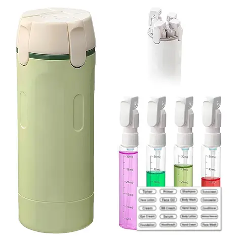 4-Pack 30ML Compact Plastic Airtight Dispenser Travel Bottles - Leak-Proof Flip-Top Containers with Measurement Scale, Label Stickers, 4-in-1 Set for Bathroom, Beauty, Travel Stuff & Home Organization