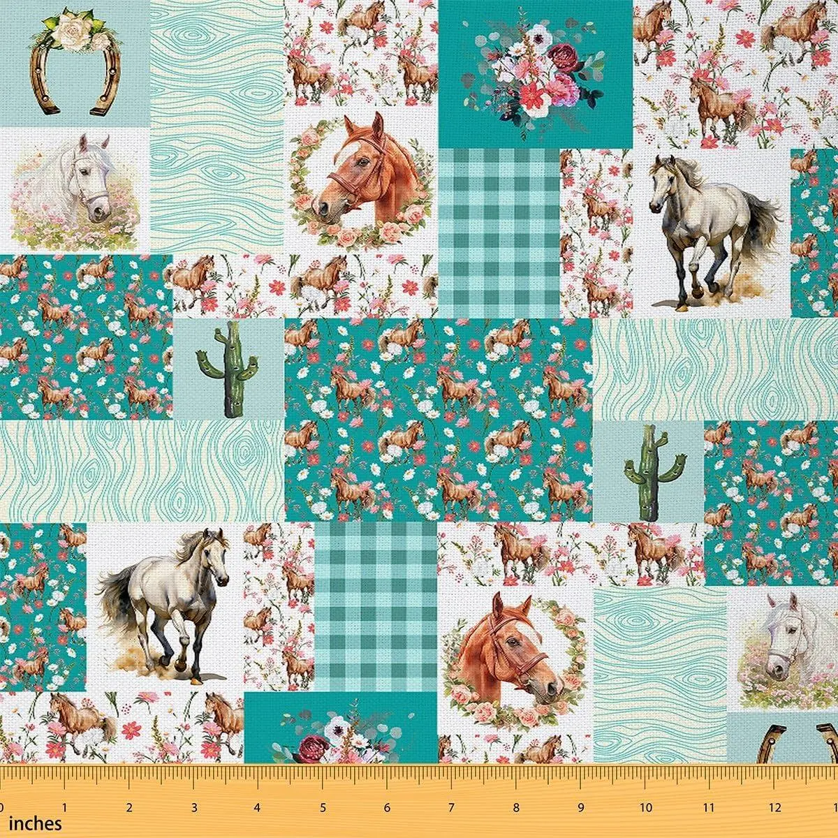 Horse Fabric Farmhouse Horses Floral Upholstery Fabric Chairs Farm Wild Animal Decor Waterproof Outdoor Fabric Watercolor DIY Reupholstery Fabric Bedroom