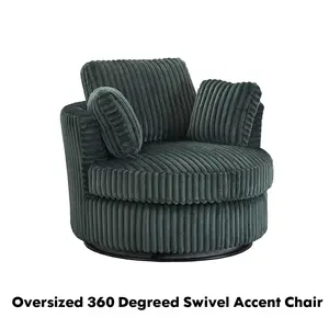 40" W Modern Grey Swivel Barrel Chair with 360° Round Metal Base & Plush Corduroy Pillows & Thick Cushion, Comfy Large Accent Chaise Longue for Living Room, Bedroom Club Reading Armchair (Gray)