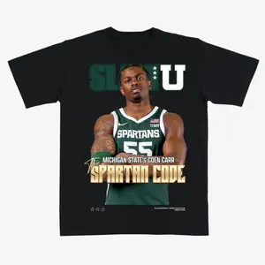 Coen Carr Spartans Slam Graphic T-Shirt – Basketball Tee, Spartan Code Print, Vintage College Streetwear Fan Shirt