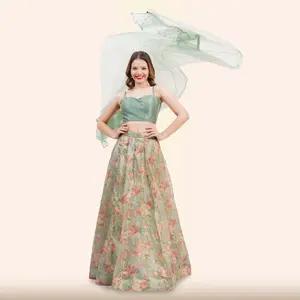 Sage Green Floral  Lehenga with Dupatta