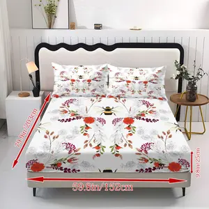 3pcs Bee Floral Bedding Set, Breathable Soft All-Season Use, Durable Polyester, Birthday Gift, Bedroom Hotel Decor