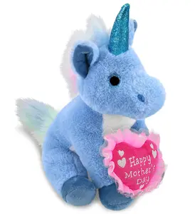 DOLLIBU 9" Blue Unicorn Plush Toy - Super-Soft Polyester Stuffed Animal, Embroidered Heart Accent, Mother's Day Gift, Mothers Day Gift