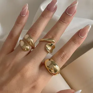 RINGLUX - 4 Pcs Punk Irregular Rings Set for Women Retro Exaggerated Geometric Gold Color Open Ring Fashion Personality Jewelry Gifts 2025