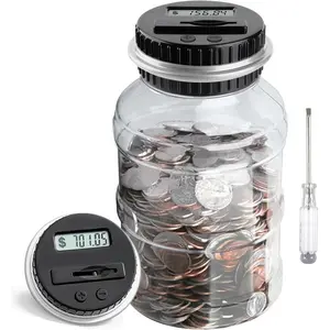 Large Piggy Bank for Boys Adults, Digital Coin Counting Bank with LCD Counter, 1.8L Capacity Coin Bank Money Jar for Adults, Designed for All US Coins (Silver)