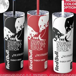 Redbull Energy Drink Tumbler, Nightshift Worker Edition Energy Drink Tumbler 20oz, Wraparound 20oz Stainless Steel Tumbler Drinkware Flasks